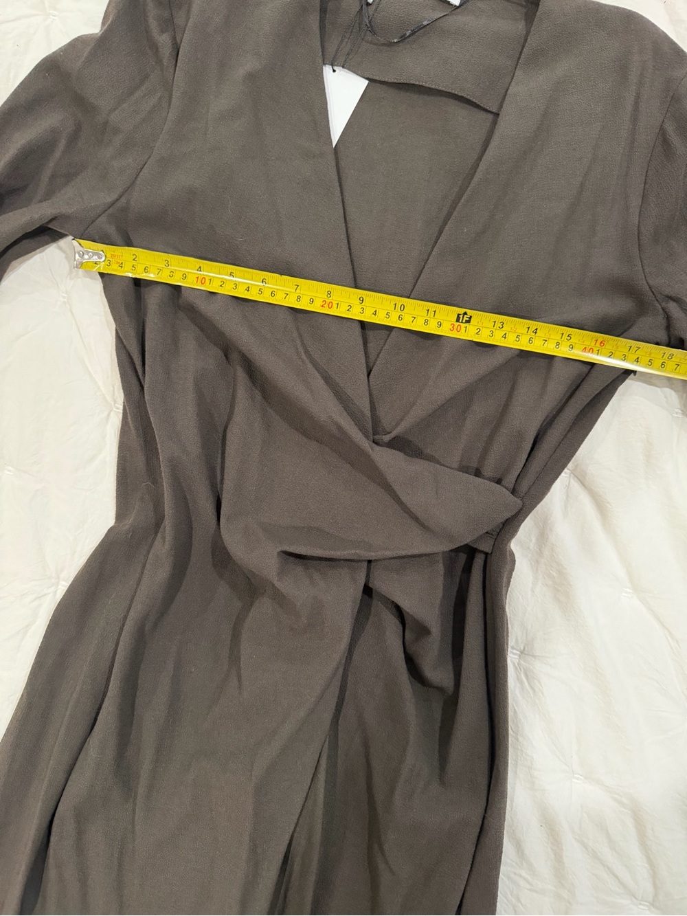 NWT Zara Draped Faux Wrap Midi Dress Brown V Neck Long Sleeve Quiet Luxury XL - Picture 6 of 7